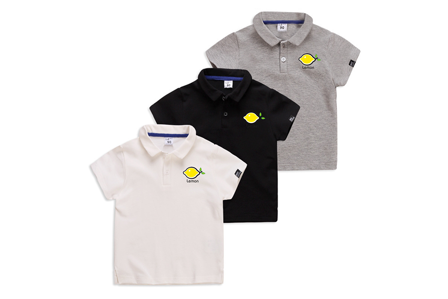 V-neck polo shirts in white, black, and gray colors